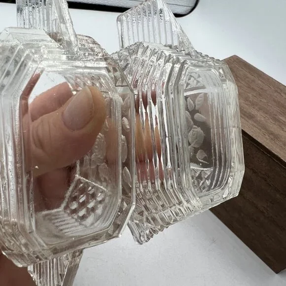 Art Deco Vintage Glass Etched Sugar Bowl Roses Floral Flowers - Picture 15 of 16